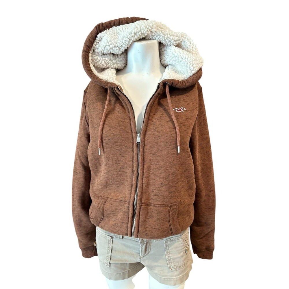 HOLLISTER TEXTURED SHERPA LINED‎ HOODIE SWEATSHIRTS BROWN MENS SIZE S